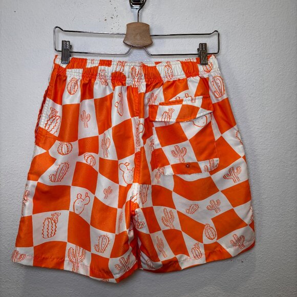 NEGATIVE SPACE Mens Short Sleeve Shirt Shorts Set Checked Cactus Orange White M - Picture 7 of 11